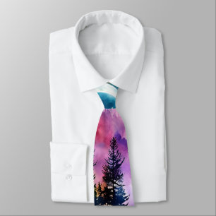 Corbata Evergreen Trees Silhouette cielo rosa