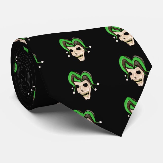 Corbata Evil Jester Skull (Verde) (Enrollado)