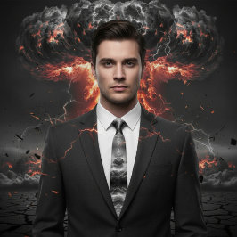 Corbata explosión nuclear con el dedo del cuello