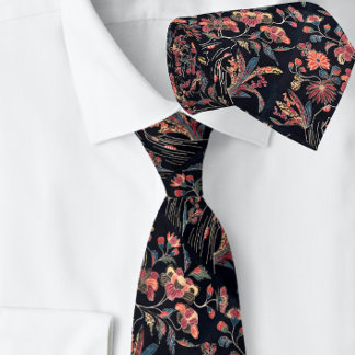 Corbata Exquisito Floral Vintage Botánico Negro