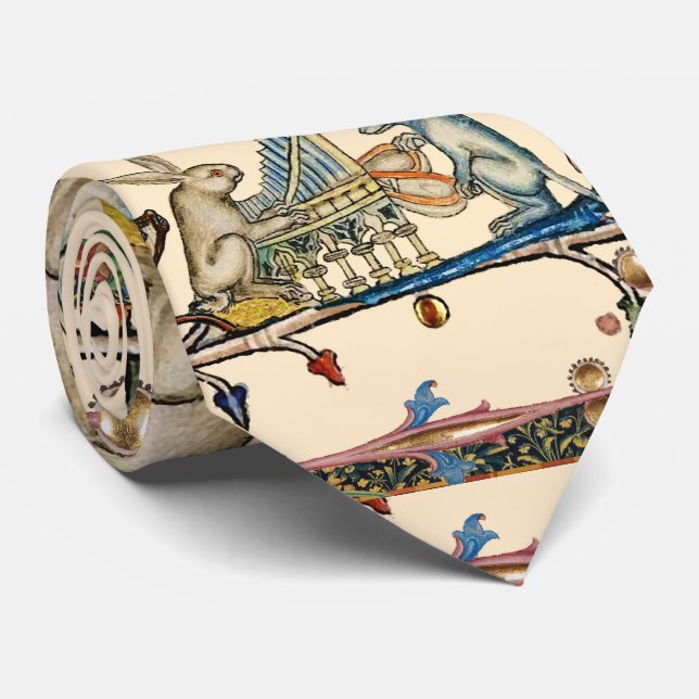 Corbata EXTRAÑO BESTIARIO MEDIEVAL QUE HACE MÚSICA, conejo (Enrollado)