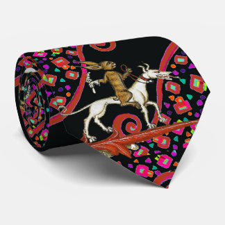 Corbata EXTRAÑO conejo BESTIARIO MEDIEVAL montando un perr