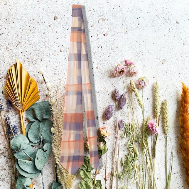 Corbata Fall tartan plaid beige naranja plum check moderno (Subido por el creador)