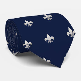 Corbata Falso Fleur de lis de plata DIY Azul Marino