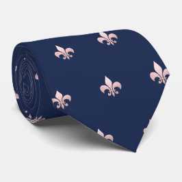 Corbata Falso Fleur de Lis Rosa Oro DIY Azul Marino
