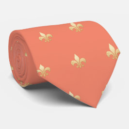 Corbata Falso Oro Fleur de lis DIY Coral Naranja