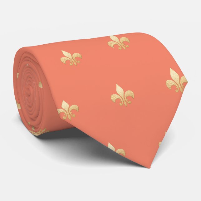 Corbata Falso Oro Fleur de lis DIY Coral Naranja (Enrollado)