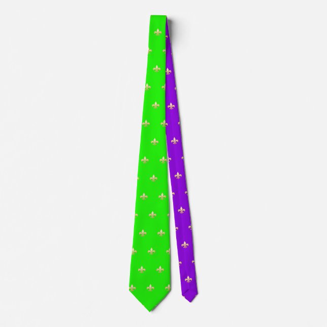 Corbata Falso oro Fleur de lis DIY Verde Neón Purpura  (Anverso)