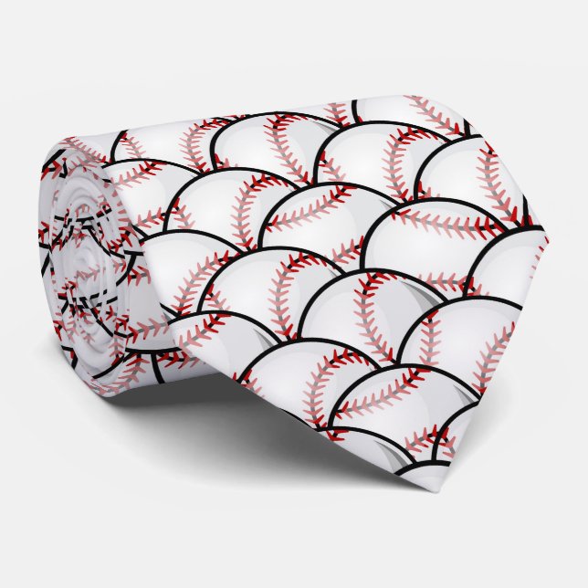 Corbata fanáticos deportivos de béisbol blanco y negro (Enrollado)