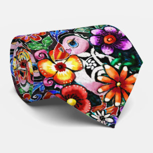Corbata Fancioso pájaro frailecillo abstracto en flores