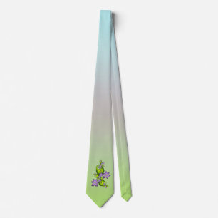 Corbata Fantasía floral flores de lila formas verdes fract
