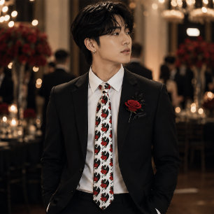 Corbata Fantasía gótica de Rosa Roja Dragón Negro