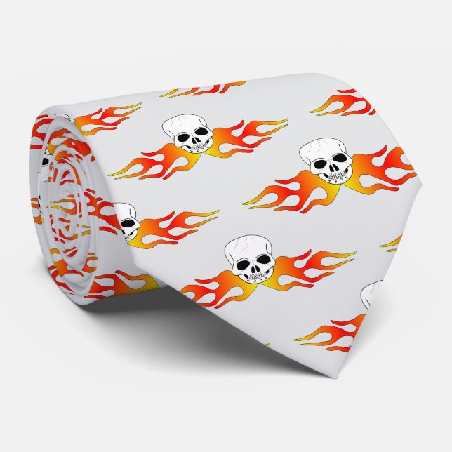Corbata Fantasy Art Skull And Flames Design (Enrollado)