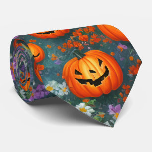 Corbata Faroles Jack-o' De Halloween Y Flores Moradas