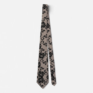 Corbata Faux Black Lace Fishnet Nece Tie