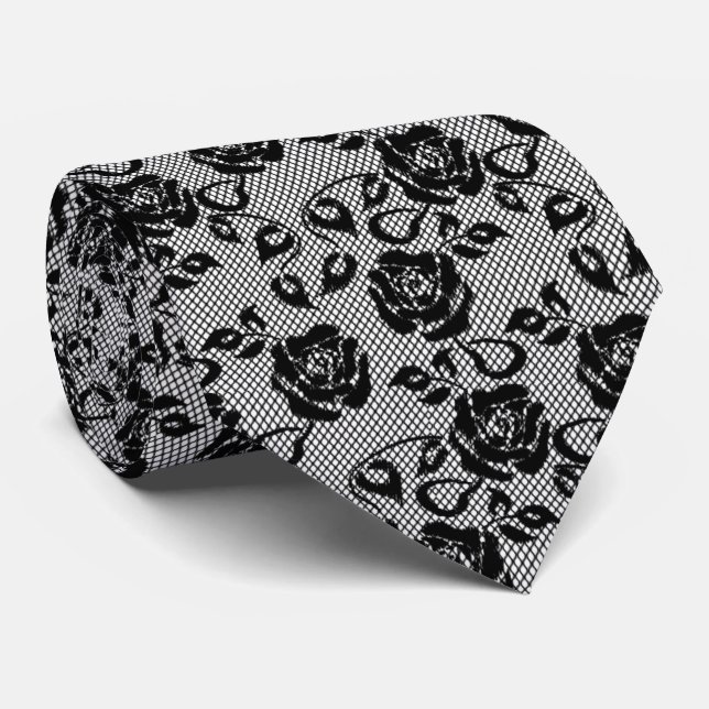 Corbata Faux Fishnet Black Lace Neck Tie Elegant (Enrollado)