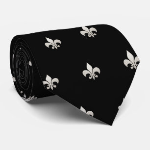 Corbata Faux Gold Fleur de lis DIY Black Silver