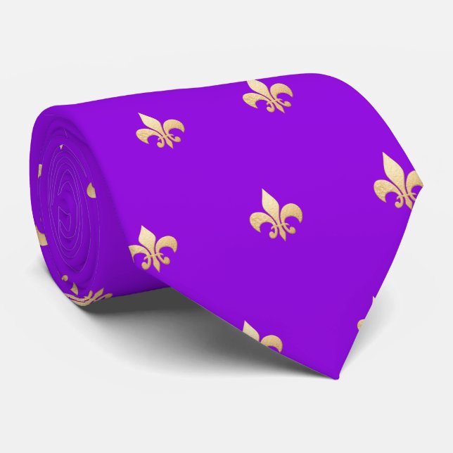 Corbata Faux Gold Fleur de lis DIY Neon Purple (Enrollado)