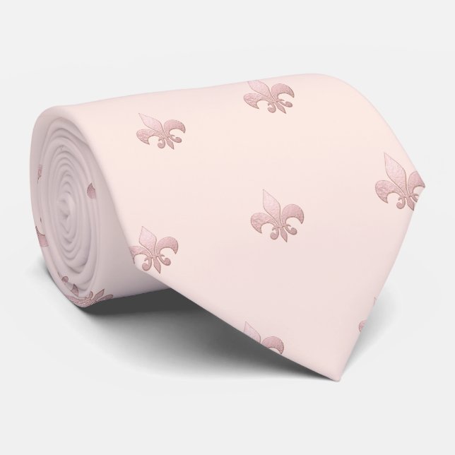 Corbata Faux Rosa Gold Fleur de lis DIY Rubor Pink (Enrollado)