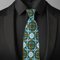 Faux Sed Glass Gold Blue Argyle Net Necktie