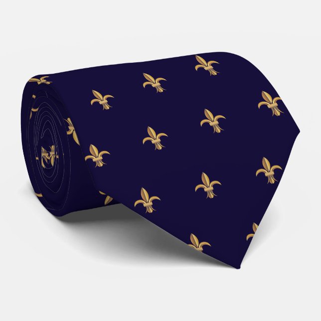 Corbata Faux Silk Blue Gold Fleur de Lis Luxury Neck Tie (Enrollado)