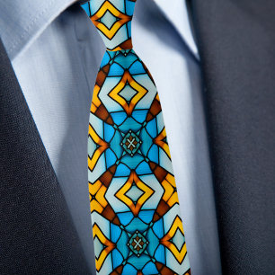 Corbata Faux Vidrio Teñido de Oro y Azul