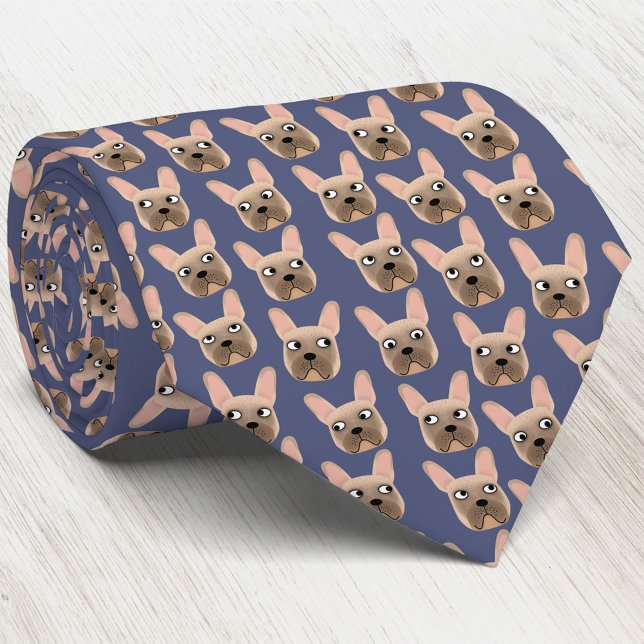 Corbata Fawn Bulldog francés Azulejos de cuello azul (Fawn French Bulldog blue dog art neck tie)