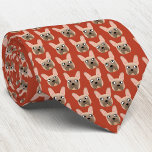 Corbata Fawn Bulldog francés Red Neck Tie<br><div class="desc">Un pequeño y divertido Bulldog francés Fawn o un patrón francés sobre un fondo rojo. Ideal para todos los amantes del perro,  los mascotas,  los caminantes de perros y los veterinarios. Arte original de Nic Squirrell.</div>