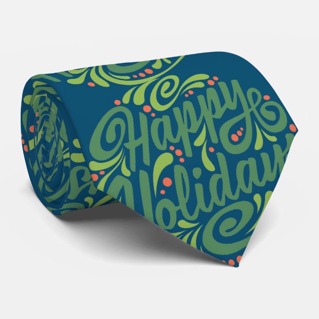 Corbata Felices fiestas Navidades azules y verdes (Enrollado)