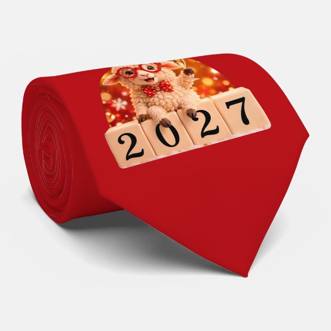 Corbata Feliz Año Nuevo 2027 Año de la Cabra (Enrollado)