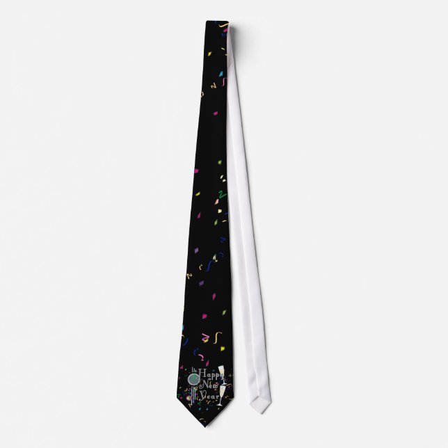 Corbata Feliz Año Nuevo con Champagne y Confetti (Anverso)