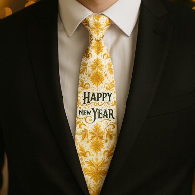 Corbata Feliz Año Nuevo de oro (Holiday style, gold flourish Happy New Year tie for a well dressed man )
