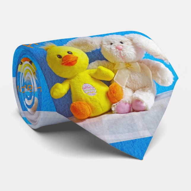 Corbata Feliz Chick de Pascua + Conejo (Enrollado)