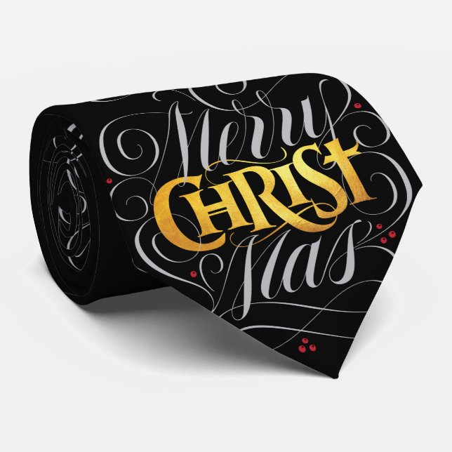Corbata Feliz CRISTOmas Christian Gold Script Jesucristo (Enrollado)