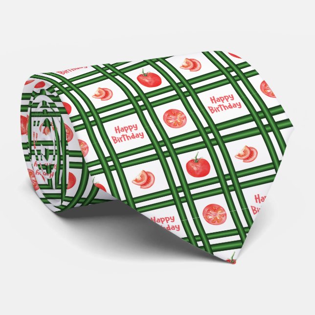 Corbata Feliz cumpleaños - Patrón de tomate fresco (Enrollado)