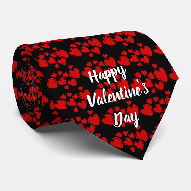 Corbata Feliz Día de San Valentín con corazones rojos (Enrollado)