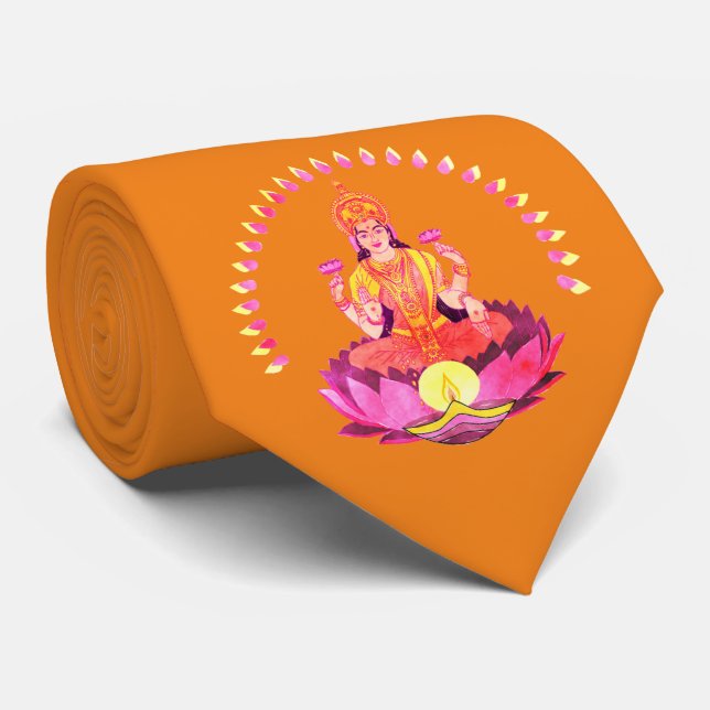 Corbata Feliz Diwali - Diosa Deepalavi Lakshmi 1 (Enrollado)