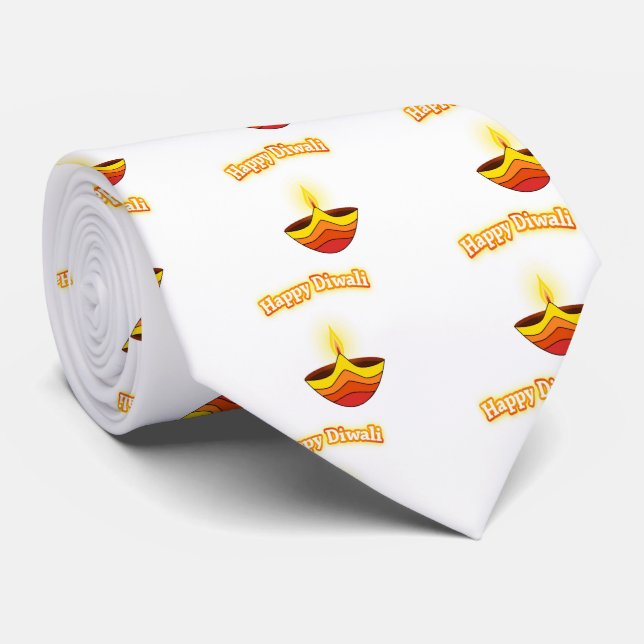 Corbata Feliz Diwali y lámpara Diya (Enrollado)