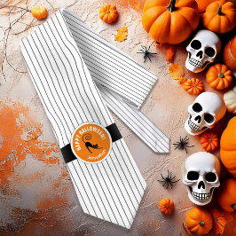 Corbata Feliz Halloween Black Cat & Stripes ID686