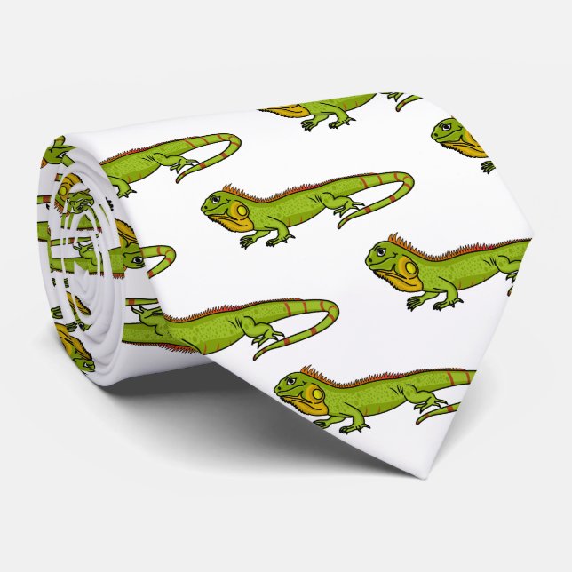 Corbata Feliz ilustracion personalizado de iguana verde (Enrollado)