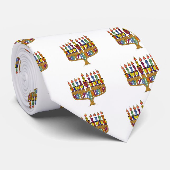 Corbata Feliz Janucá Dreidels Menorá (Enrollado)
