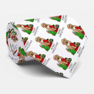 Corbata Feliz Navidad 2 Goldendoodle (rojo dorado) Cute