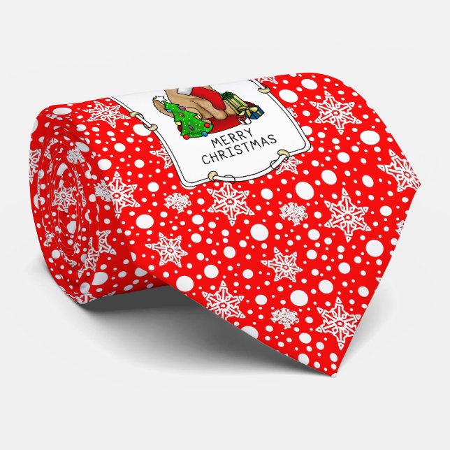Corbata Feliz Navidad 2 Goldendoodle (rojo dorado) Cute (Enrollado)