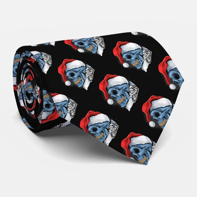 Corbata Feliz Navidad Santa Skulls (Enrollado)