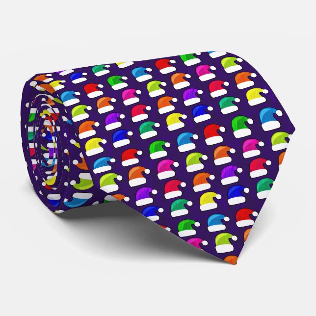 Corbata Feliz Navidad Santa Sombreros Rojo Azul Púrpura Ve (Enrollado)