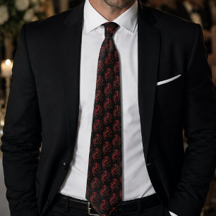 Corbata Feroz Dragón Tribal Rojo Silueta Fantasía