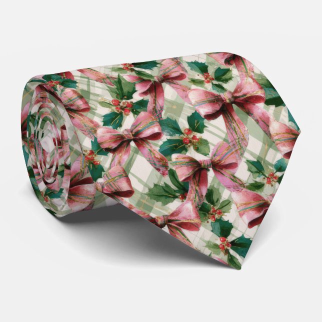 Corbata Festive Bow and Holly Christmas Pattern  (Enrollado)