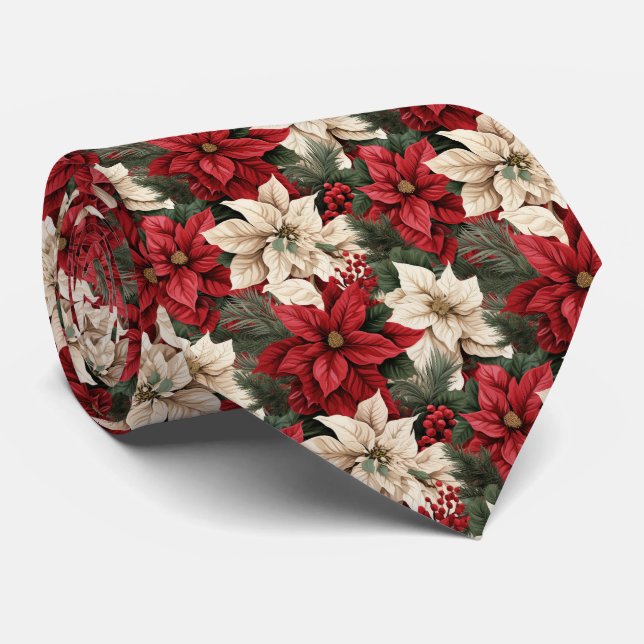 Corbata Festive tiled poinsettia pattern  (Enrollado)