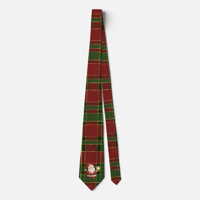 Corbata Festividad Clásica Red Green Gold Tartán Santa Cla (Anverso)