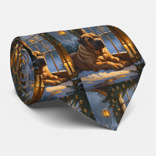 Corbata Festividad de bullmastiff con Navidades alumbrado 